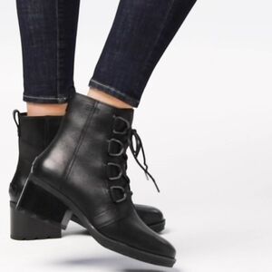 Sorel Cate Lace Up Chunky Leather Boots Black Size 6.5